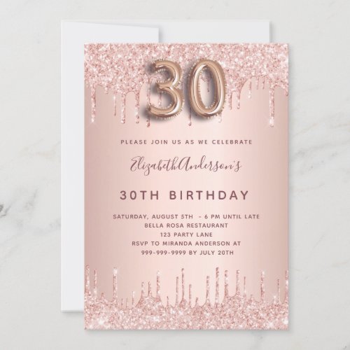 30th Birthday rose gold glitter pink luxury Invitation