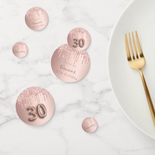 30th birthday rose gold glitter pink monogram conf confetti