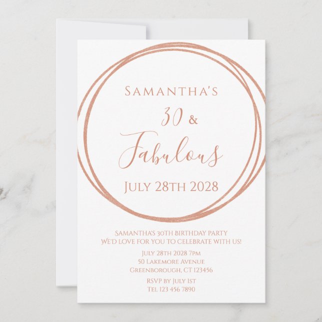 30th Birthday Rose Gold Minimal Birthday Invitation (Front)