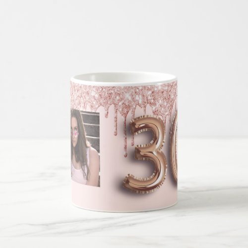 30th birthday rose gold photo glitter pink coffee mug
