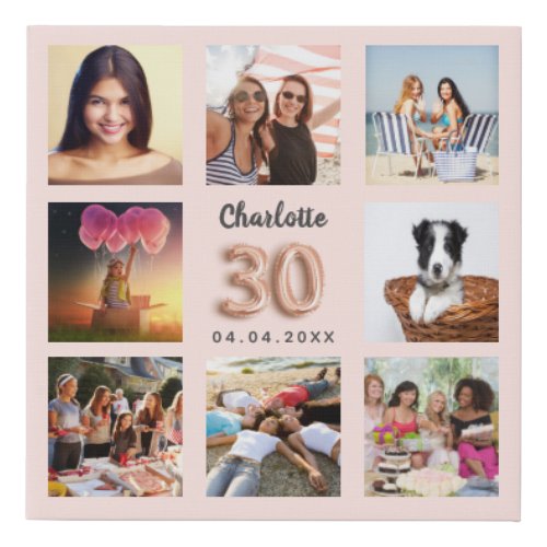 30th birthday rose gold pink custom photo collage faux canvas print