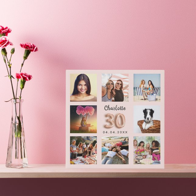 30th birthday rose gold pink custom photo collage faux canvas print (Creator Uploaded)
