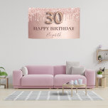 30th birthday rose gold pink drips banner<br><div class="desc">Elegant, classic, glamorous and girly for a 30th birthday party. Rose gold and blush pink, gradient background. Decorated with rose gold, pink drips, paint dripping look. Personalize and add a name. With the text: Happy Birthday plus the birthday girls name. The text is written with a modern dark rose colored...</div>