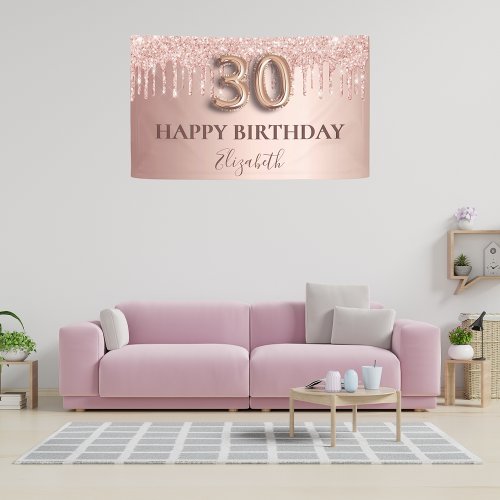 30th birthday rose gold pink drips banner