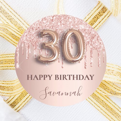 30th birthday rose gold pink drips classic round sticker