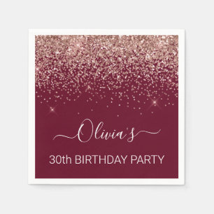 30th Birthday Rose Gold Pink Glitter Burgundy Napkins