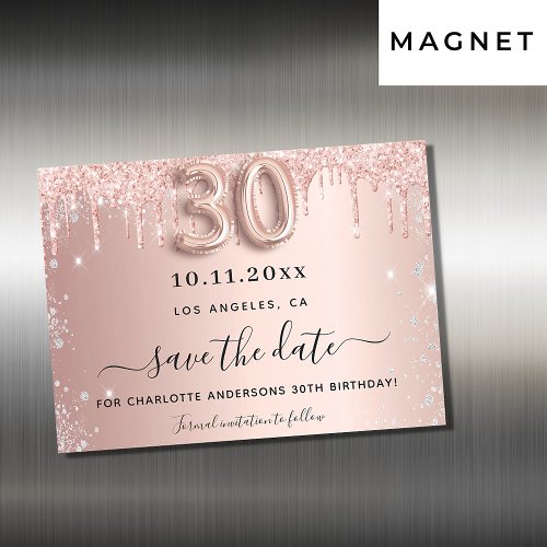 30th birthday rose silver save the date magnet