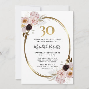 30th Birthday Roses Gold Metallic Floral Party Invitation