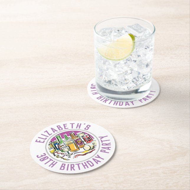 30th Birthday Round Paper Coaster (Insitu)