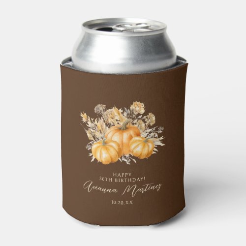 30th Birthday Rustic Boho Pumpkin Fall Foliage Can Cooler