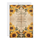 30th Birthday Rustic Wood Sunflower Watercolor
