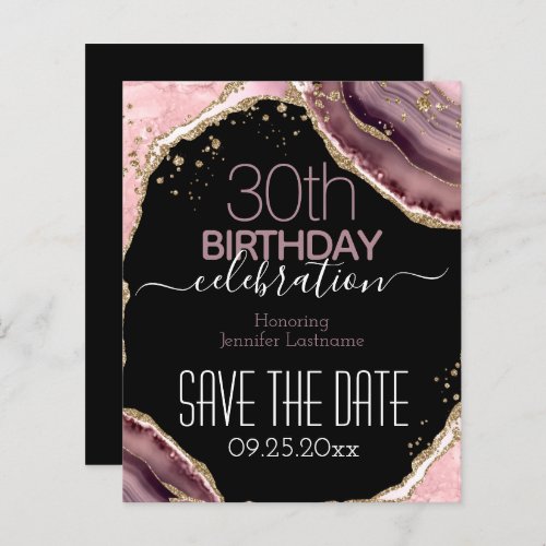 30th Birthday Save the Date Pink Agate Budget