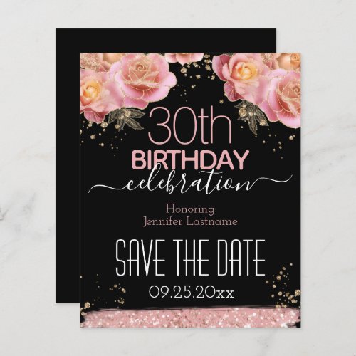 30th Birthday Save the Date Pink Floral Budget