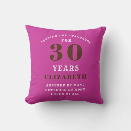 30th Birthday Setting Standards Add Your Name Pink Throw Pillow