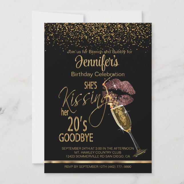 30th Birthday She's Kissing her 20's Goodbye -Rose Invitation (Front)