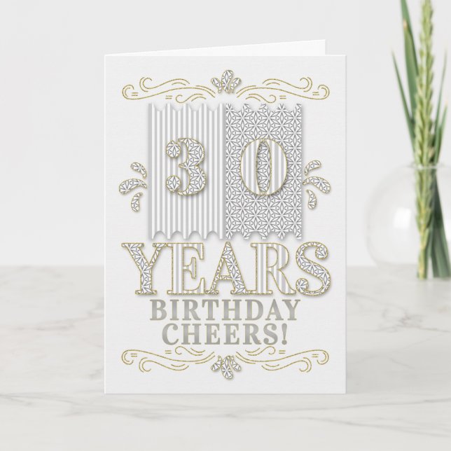 30th Birthday Silver and Golden Hues with Elegant Card (Front)