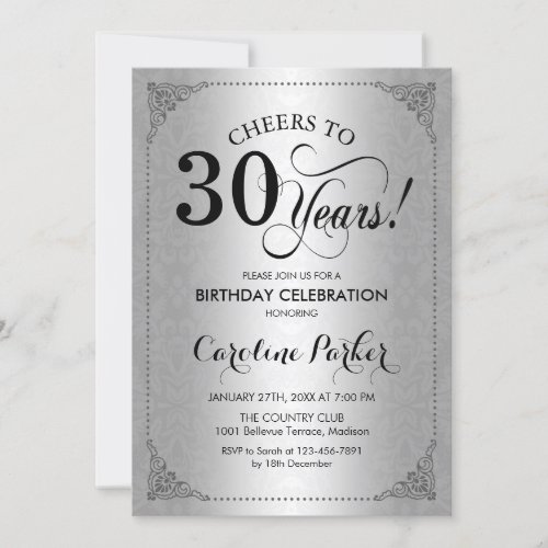 30th Birthday _ Silver Damask Invitation