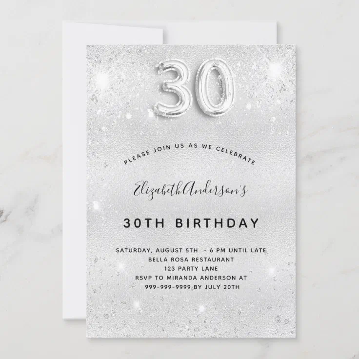 30th birthday silver glitter glamorous invitation | Zazzle