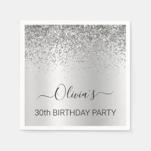 30th Birthday Silver Monogram Glitter Napkins