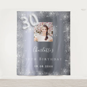 30th birthday silver photo glitter dust welcome tapestry