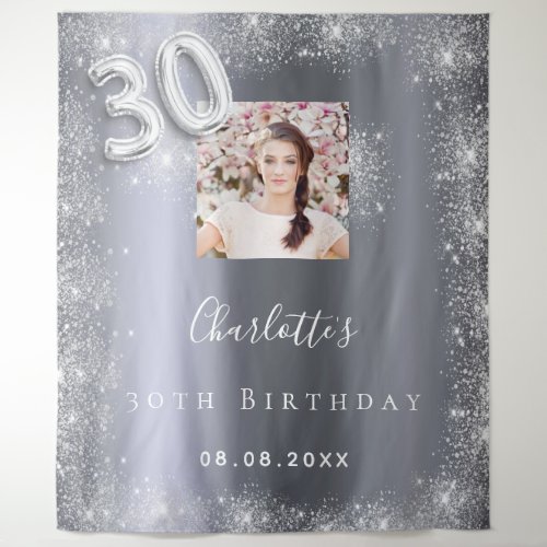 30th birthday silver photo glitter dust welcome tapestry