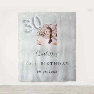 30th birthday silver photo glitter welcome tapestry