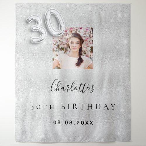 30th birthday silver photo glitter welcome tapestry