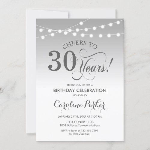 30th Birthday _ Silver White Invitation