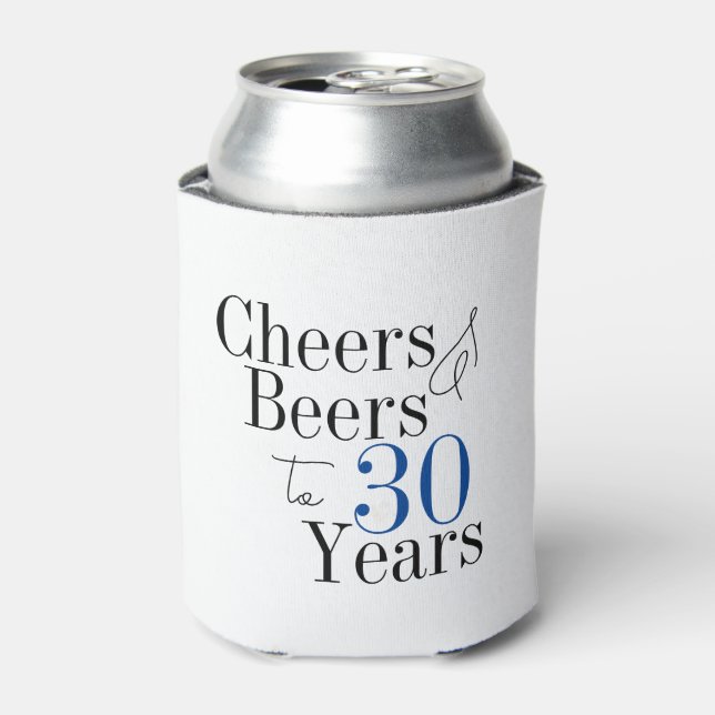 30th Birthday Simple Cheers Beers Party Favor Can Cooler (Can Front)