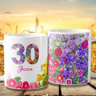 30th Birthday Sister Gift Floral Number 30 Custom Coffee Mug