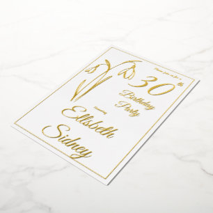 30th Birthday Snowdrop Floral Black And White Foil Invitation
