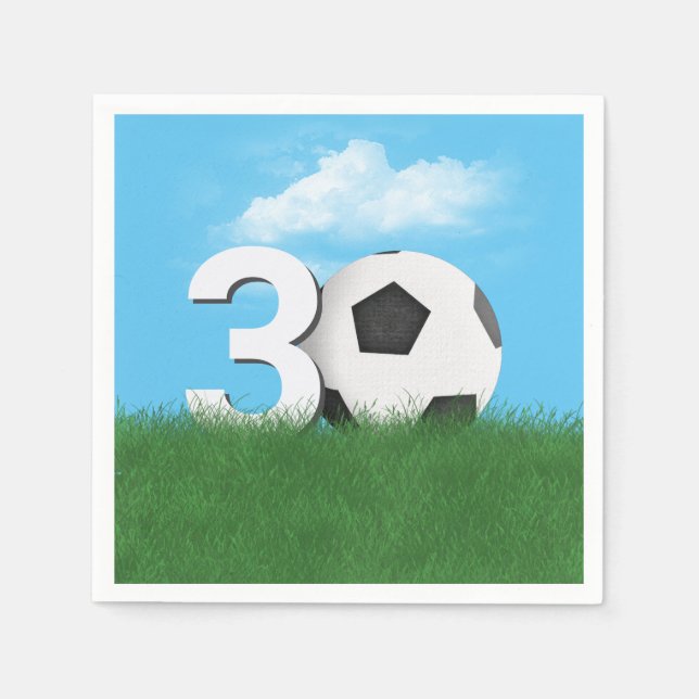 30th Birthday Soccer Ball In Green Grass Napkins (Front)