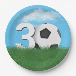 30th Birthday Soccer Ball In Green Grass Paper Plates