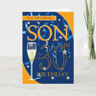 30th Birthday Son - Champagne Glass Card