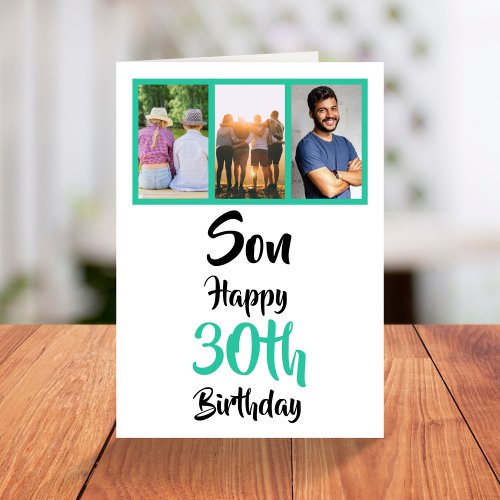 30th Birthday Son Green Modern Photo Collage Card