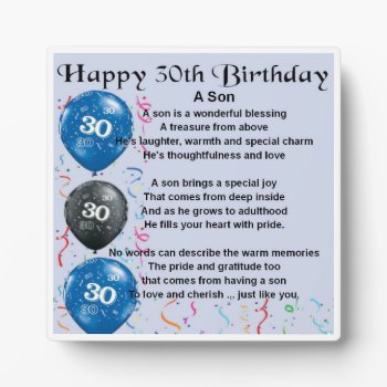 30th  Birthday Son Poem Plaque by Lastminutehero at Zazzle