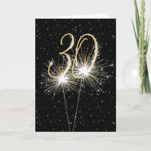 30th Birthday Sparkler on black Card (Front)
