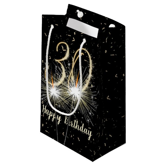30th Birthday Sparkler On Black Small Gift Bag (Front Angled)