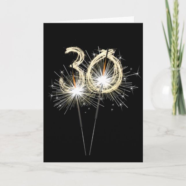 30th Birthday Sparklers on Black  Card (Front)