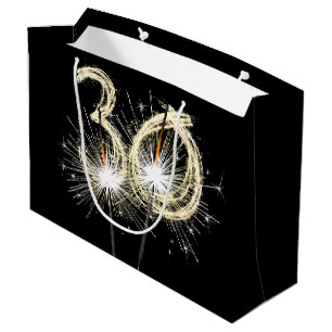 30th Birthday Sparklers On Black Large Gift Bag