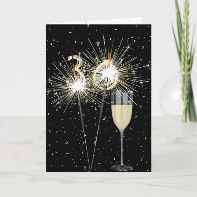 30th Birthday Sparklers With Wine  Card (Front)