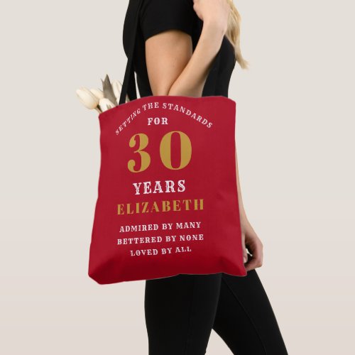 30th Birthday Standards Red Gold Add Your Name Tote Bag