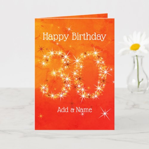 30th Birthday _ Star Number Red Orange Glow Age 30 Card