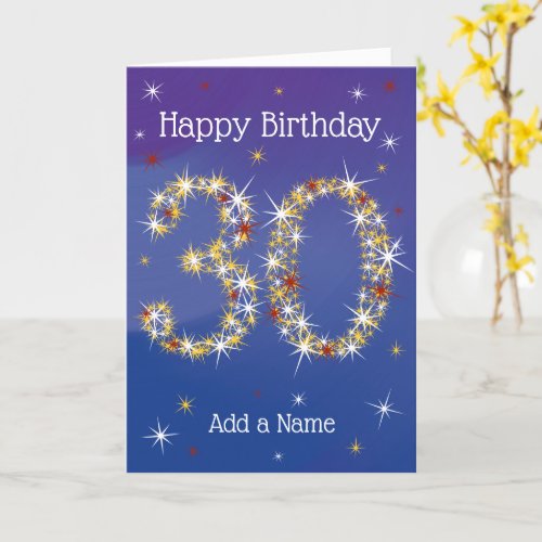 30th Birthday _ Star Numbers _ Blue _ Age 30 Card