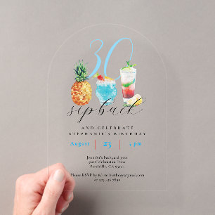 30th Birthday Summer Blue Fruit Cocktails Party Acrylic Invitations