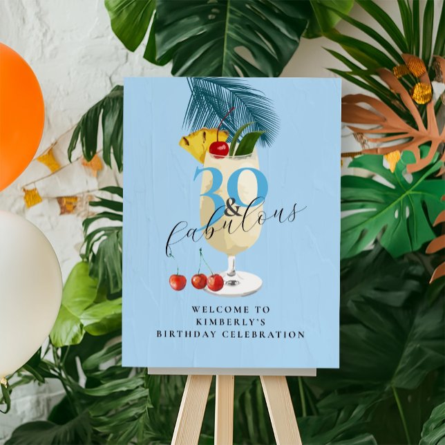 30th Birthday Summer Blue Pineapple Cocktail Party Foam Board (Creator Uploaded)