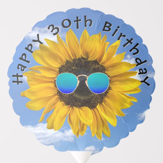 30th Birthday Sunflower With Sunglasses Balloon (Front)