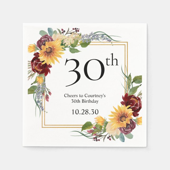 30th Birthday Sunflowers Napkins (Front)