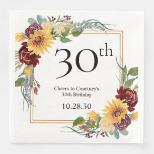 30th Birthday Sunflowers Paper Dinner Napkins