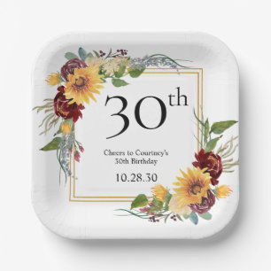 30th Birthday Sunflowers Paper Plates